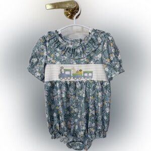 NWT Marie Nicole smocked Easter train onesie